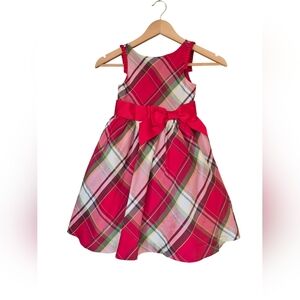 Janie And Jack Crimson Red Plaid Silk Dress Girls Sleeveless Size 5